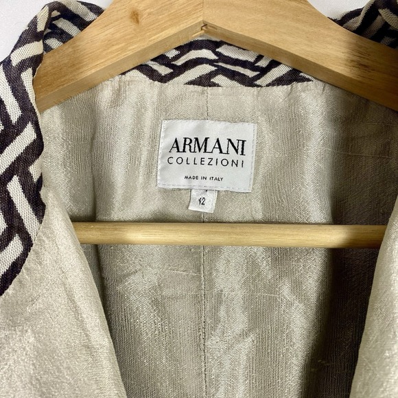 Vtg Womens Small Armani Collezioni Suit Jacket Silk Linen Textured Italy Blazer - Picture 4 of 7